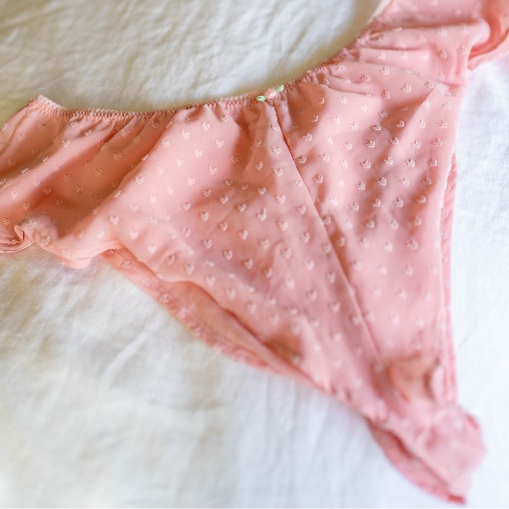 Vintage Pink Textured Heart Bikini Bottom | Y2K Ruffle Swim | Romantic Blush